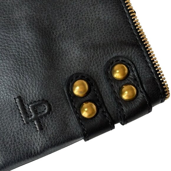 NWT Linea Pelle Dylan Large Clutch Black Leather Double Zip Studded Boho Y2K - Picture 5 of 13